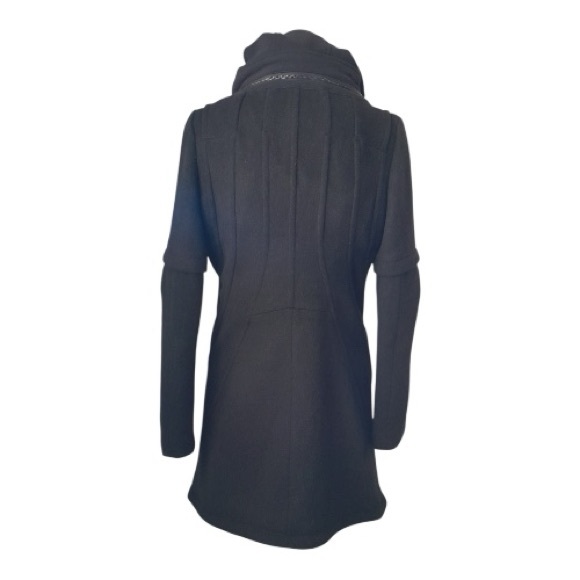 Only True Collection Streetwear Black Double breasted Hooded Wool blend Pea Coat - Picture 14 of 15